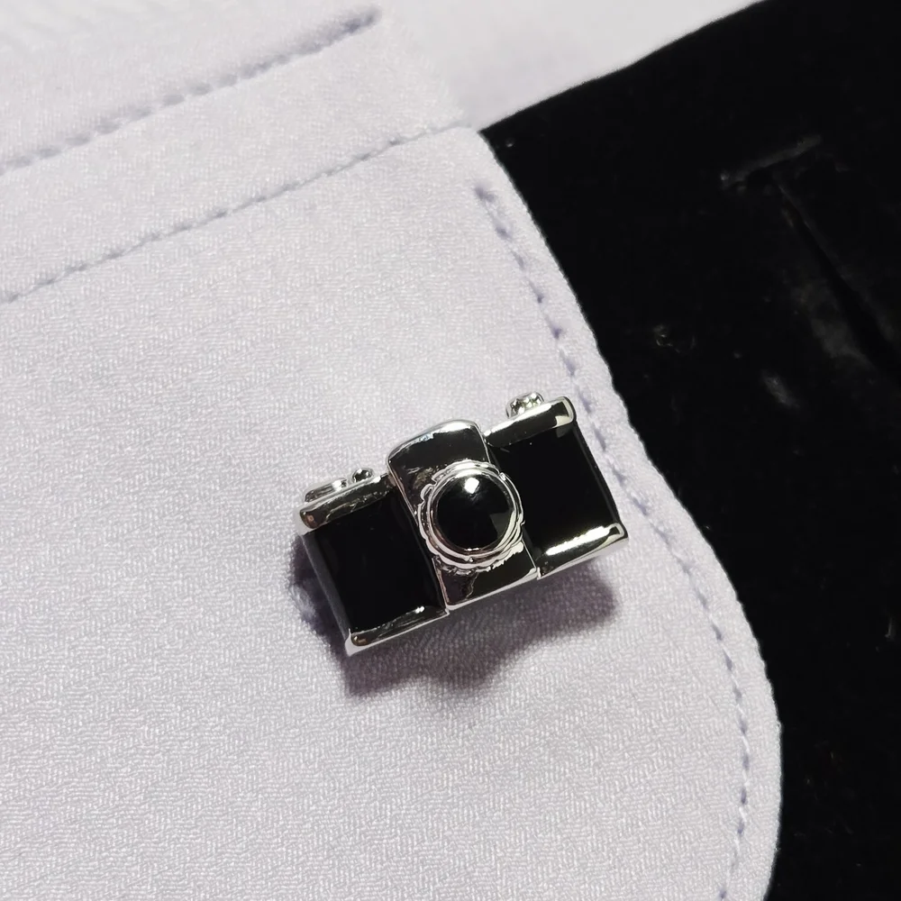 Black Camera Men’s Novelty French Cufflinks Silver Plated Bullet Back Gift